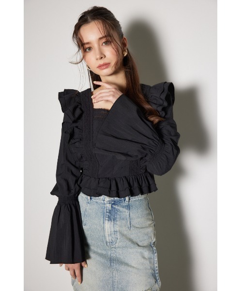 rienda(リエンダ)の「レースラインペプラムブラウス 春服(シャツ/ブラウス・レディース・イエロー/ホワイト/ブラック・SMALL/MEDIUM)」の11枚目の写真