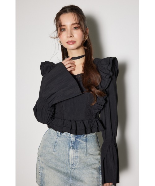 rienda(リエンダ)の「レースラインペプラムブラウス 春服(シャツ/ブラウス・レディース・イエロー/ホワイト/ブラック・SMALL/MEDIUM)」の14枚目の写真