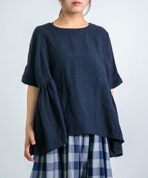 [ D.M.G / ディーエムジー ]リネンキャンバス リネンサイドギャザーシャツ