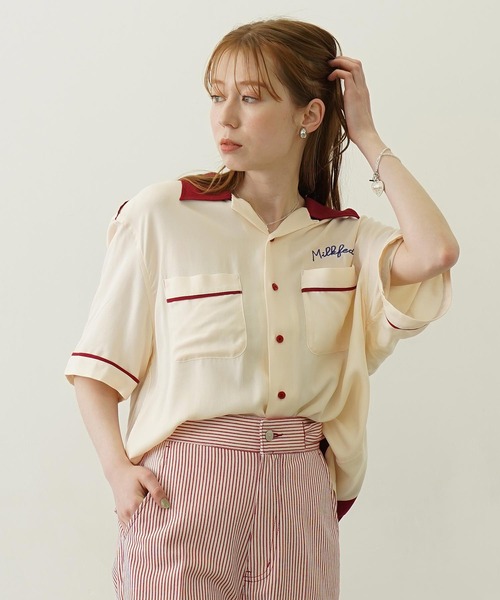 MILKFED.（ミルクフェド）の「CHERRIES BOWLING SHIRTS（シャツ/ブラウス・レディース・グリーン/ブラック/オフホワイト・ONE SIZE）」の13枚目の写真