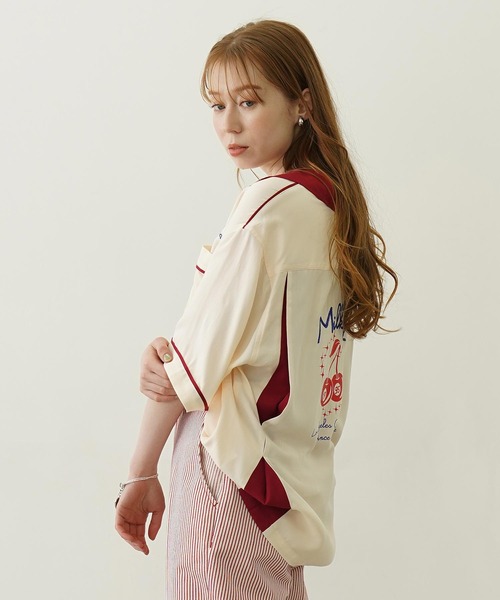 MILKFED.（ミルクフェド）の「CHERRIES BOWLING SHIRTS（シャツ/ブラウス・レディース・グリーン/ブラック/オフホワイト・ONE SIZE）」の4枚目の写真