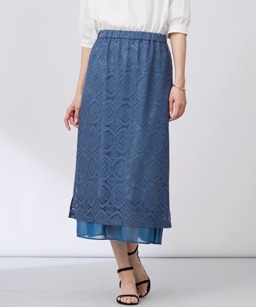 J.PRESS(ジェイプレス)の「【洗える】ジャカードレース ナロースカート(スカート・レディース・ネイビー系/ダルブルー系・7/9/11)」の2枚目の写真