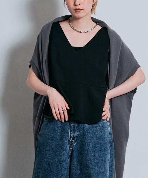 W:Huku(フーク)の「【冷房対策】ショールカラー コットンニット カーディガン(カーディガン/ボレロ・レディース・ブラック/チャコール/ライトグレー・FREE)」の3枚目の写真