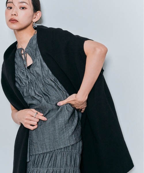 W:Huku(フーク)の「【冷房対策】ショールカラー コットンニット カーディガン(カーディガン/ボレロ・レディース・ブラック/チャコール/ライトグレー・FREE)」の1枚目の写真