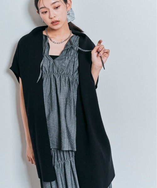 W:Huku(フーク)の「【冷房対策】ショールカラー コットンニット カーディガン(カーディガン/ボレロ・レディース・ブラック/チャコール/ライトグレー・FREE)」の6枚目の写真
