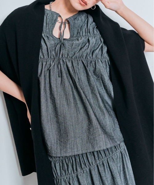 W:Huku(フーク)の「【冷房対策】ショールカラー コットンニット カーディガン(カーディガン/ボレロ・レディース・ブラック/チャコール/ライトグレー・FREE)」の8枚目の写真