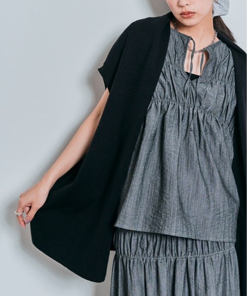 W:Huku(フーク)の「【冷房対策】ショールカラー コットンニット カーディガン(カーディガン/ボレロ・レディース・ブラック/チャコール/ライトグレー・FREE)」の9枚目の写真
