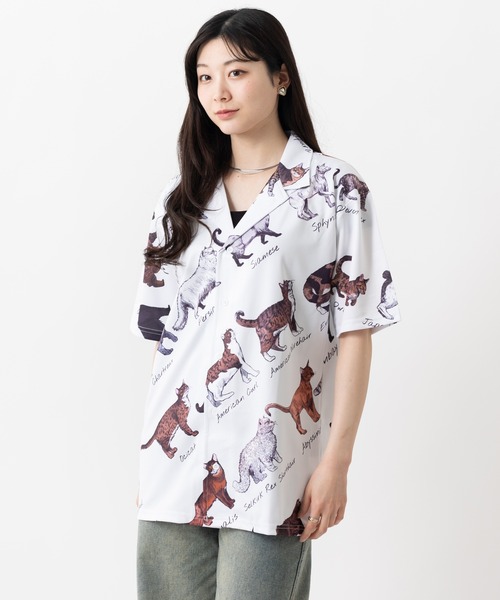 ABBEY MARKET(アビーマーケット)の「Purr Purr ルーズシルエット 猫総柄 とろみ 半袖シャツ(シャツ/ブラウス・レディース・その他1・MEDIUM)」の1枚目の写真