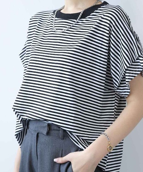 maison de LATIR(メゾンドラティール)の「タックスリーブ半袖カットソー(Tシャツ/カットソー・レディース・ブラウン/ホワイト/ネイビー/グレー/ブラック系その他/ブラック・ONESIZE)」の8枚目の写真