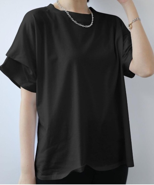 maison de LATIR(メゾンドラティール)の「タックスリーブ半袖カットソー(Tシャツ/カットソー・レディース・ブラウン/ホワイト/ネイビー/グレー/ブラック系その他/ブラック・ONESIZE)」の11枚目の写真