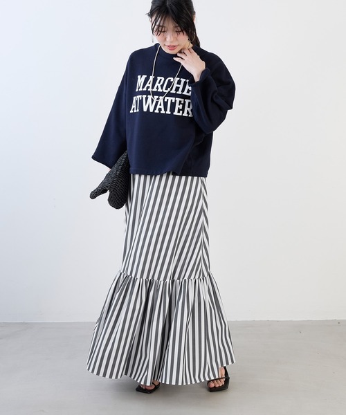 MICA&DEAL（マイカ＆ディール）の「ストライプマキシティアードスカート（スカート・レディース・ブラック・FREE）」の9枚目の写真