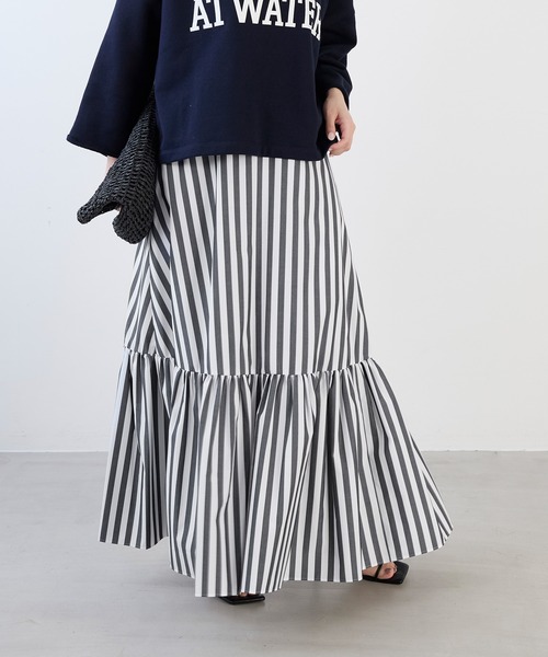 MICA&DEAL（マイカ＆ディール）の「ストライプマキシティアードスカート（スカート・レディース・ブラック・FREE）」の10枚目の写真