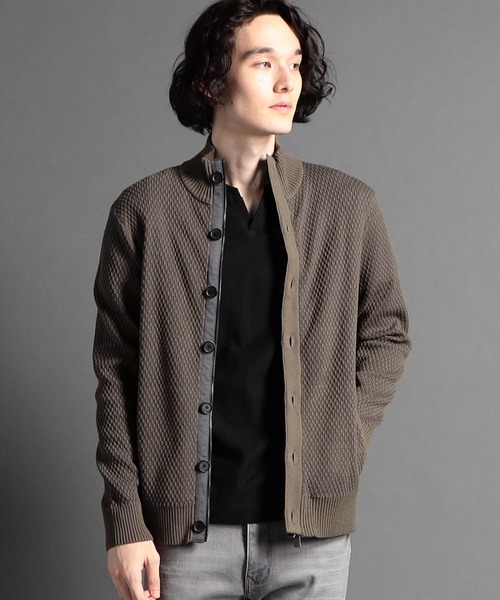 MONSIEUR NICOLE（ムッシュニコル）の「ジオメトリックジャカード スタンドニットブルゾン（ニット/セーター・メンズ・ベージュ/ホワイト/チャコールグレー/ブラック/ネイビー/ボルドー・MEDIUM/LARGE/X-LARGE）」の4枚目の写真