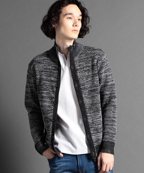 MONSIEUR NICOLE（ムッシュニコル）の「ジオメトリックジャカード スタンドニットブルゾン（ニット/セーター・メンズ・ベージュ/ホワイト/チャコールグレー/ブラック/ネイビー/ボルドー・MEDIUM/LARGE/X-LARGE）」の3枚目の写真