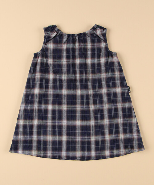 COMME CA ISM(コムサイズム)の「くしゅっとチェック 2wayワンピース(ベビーサイズ)(ワンピース・キッズ・ネイビー/アイボリー・80-90cm)」の2枚目の写真