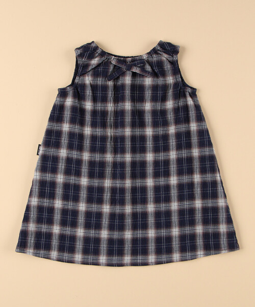 COMME CA ISM(コムサイズム)の「くしゅっとチェック 2wayワンピース(ベビーサイズ)(ワンピース・キッズ・ネイビー/アイボリー・80-90cm)」の4枚目の写真