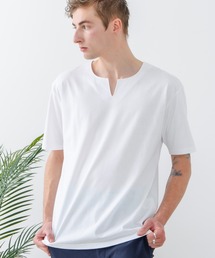 【汗染みの目立ちにくいTシャツ ZEROSTAIN/ゼロステイン】キーネックTシャツ 防汚 UVカット 綿タッチ・厚手