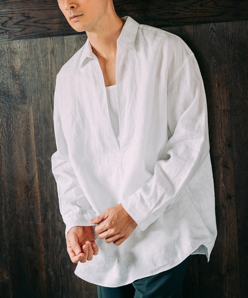 【美品/M】EDIFICE ホワイト スキッパーリネンシャツ EDIFICE｜リネン スキッパーシャツ | Rakuten Fashion(楽天