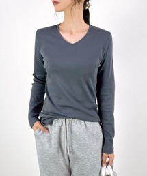 【ストレッチの効いたノンストレス素材】コットン100%Vネック長袖Tシャツ