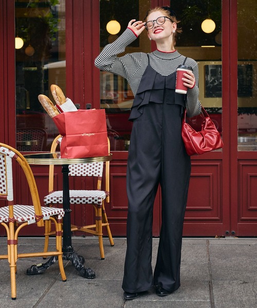 BONLECILL（ボンルシール）の「イージービスチェ風フリルサロペット（サロペット/オーバーオール・レディース・ブラック/チャコールグレー/ベージュ/ブラウン/ベージュ系1/ブラウン系1/ベージュ系2・M/L）」の21枚目の写真