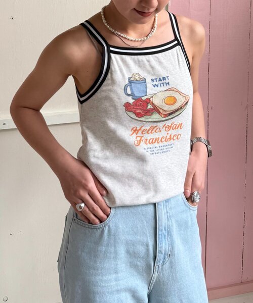 HELLO.SANFRANCISCO（ハローサンフランシスコ）の「【HELLO.SANFRANCISCO】ラインテープカップ付きキャミ（タンクトップ・レディース・オフホワイト/ライトグレー・ONE SIZE）」の8枚目の写真