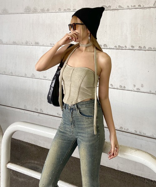 チューブトップ ベアトップ Joanna Smocked Bandeau AE Sunchaser Knit Smocked Bandeau