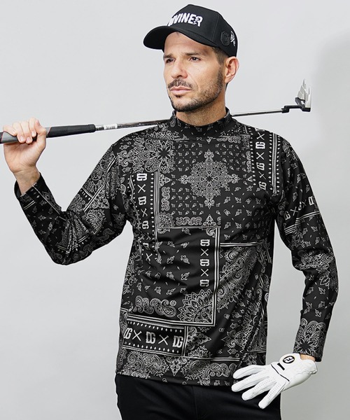 DIVINER GOLF】ペイズリー柄ストレッチモックネックロンT メンズ 長袖T