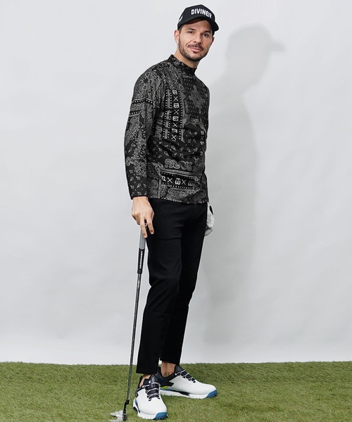 DIVINER GOLF】ペイズリー柄ストレッチモックネックロンT メンズ 長袖T