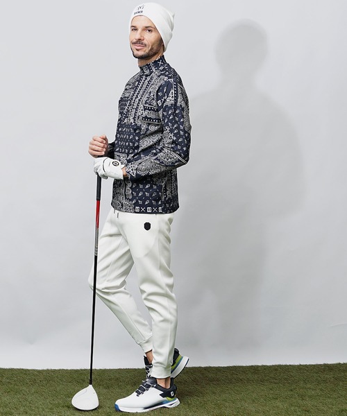 DIVINER GOLF】ペイズリー柄ストレッチモックネックロンT メンズ 長袖T