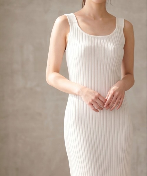 Per sist ence(パーシエンス)の「リブニットキャミワンピース(ワンピース・レディース・ブラック/アイボリー・ONE SIZE)」の2枚目の写真