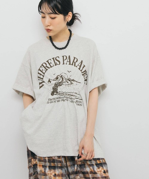 KBF（ケイビーエフ）の「シャーリングプリントTEE（Tシャツ/カットソー・レディース・オフホワイト/ブラック/オートミール・ONE）」の19枚目の写真