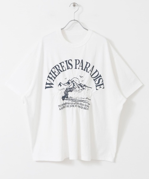 KBF（ケイビーエフ）の「シャーリングプリントTEE（Tシャツ/カットソー・レディース・オフホワイト/ブラック/オートミール・ONE）」の12枚目の写真