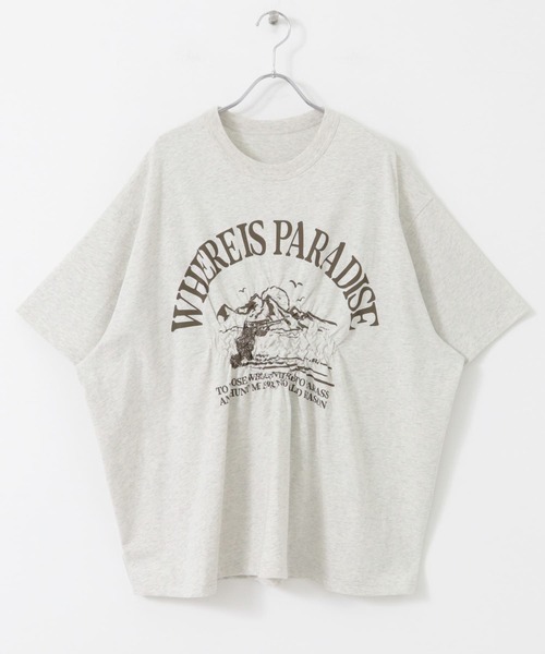 KBF（ケイビーエフ）の「シャーリングプリントTEE（Tシャツ/カットソー・レディース・オフホワイト/ブラック/オートミール・ONE）」の10枚目の写真