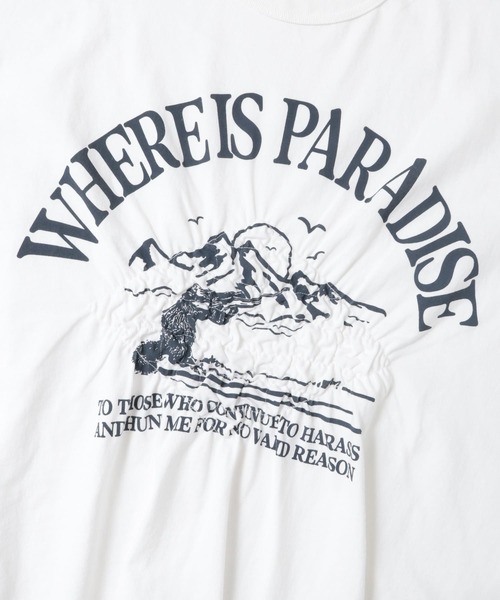 KBF（ケイビーエフ）の「シャーリングプリントTEE（Tシャツ/カットソー・レディース・オフホワイト/ブラック/オートミール・ONE）」の7枚目の写真