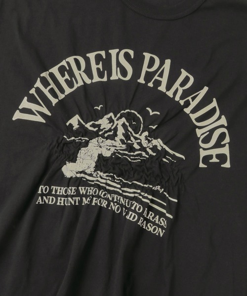 KBF（ケイビーエフ）の「シャーリングプリントTEE（Tシャツ/カットソー・レディース・オフホワイト/ブラック/オートミール・ONE）」の6枚目の写真