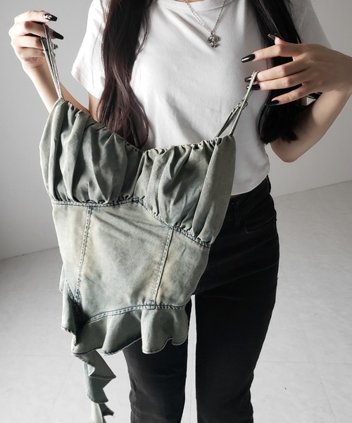 me+em select(ミームセレクト)の「※※【 2点セット 】ヴィンテージデニムビスチェ & 半袖レイヤードTシャツセット / vintage denim bustier & short sleeve layered T-shirts set(アンサンブル・レディース・ブラック/ホワイト・FREE)」の14枚目の写真