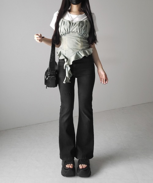 me+em select(ミームセレクト)の「※※【 2点セット 】ヴィンテージデニムビスチェ & 半袖レイヤードTシャツセット / vintage denim bustier & short sleeve layered T-shirts set(アンサンブル・レディース・ブラック/ホワイト・FREE)」の15枚目の写真