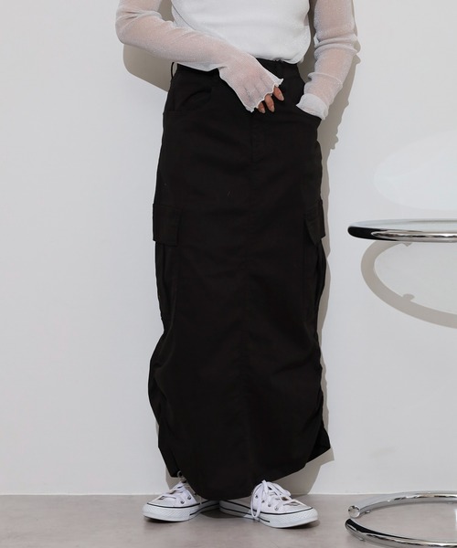 atONE(アットワン)の「ツイルカーゴスカート(スカート・レディース・ブラック/カーキ/チャコールグレー・L/M/LL)」の2枚目の写真