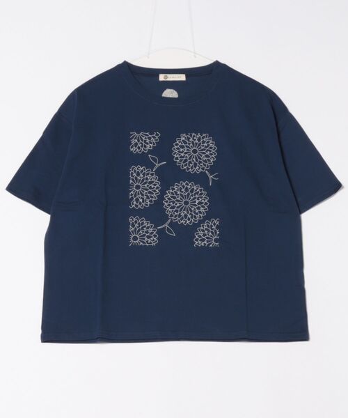 BARNDOOR(バーンドア)の「(BD)【BARNDOOR】ダリア 刺繍 Tシャツ(Tシャツ/カットソー・レディース・オフホワイト/ブラック/ネイビー・FREE)」の3枚目の写真