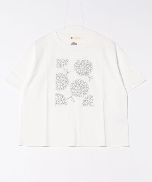 BARNDOOR(バーンドア)の「(BD)【BARNDOOR】ダリア 刺繍 Tシャツ(Tシャツ/カットソー・レディース・オフホワイト/ブラック/ネイビー・FREE)」の1枚目の写真
