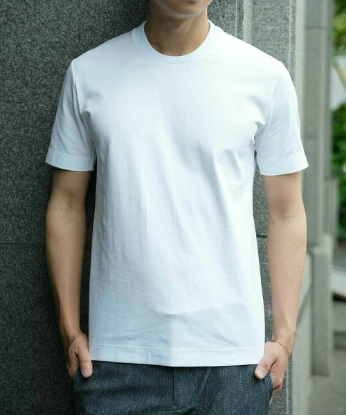 MEN'S BIGI(メンズビギ)の「【ACTIVE TAILOR/アクティブテイラー】シルケットスムースクルーネックTシャツ<接触冷感 / UVカット>(Tシャツ/カットソー・メンズ・グレー/ブラック/ホワイト/ネイビー・02/03/04/01)」の1枚目の写真