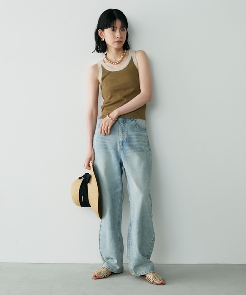 Shelly island（シェリーアイランド）の「バイカラーアメスリニット（タンクトップ・レディース・ブラック/カーキ/ベージュ・FREE）」の5枚目の写真