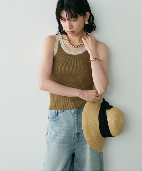 Shelly island（シェリーアイランド）の「バイカラーアメスリニット（タンクトップ・レディース・ブラック/カーキ/ベージュ・FREE）」の8枚目の写真