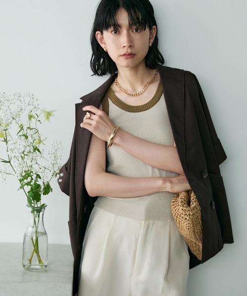 Shelly island（シェリーアイランド）の「バイカラーアメスリニット（タンクトップ・レディース・ブラック/カーキ/ベージュ・FREE）」の12枚目の写真