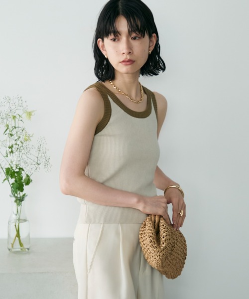 Shelly island（シェリーアイランド）の「バイカラーアメスリニット（タンクトップ・レディース・ブラック/カーキ/ベージュ・FREE）」の14枚目の写真