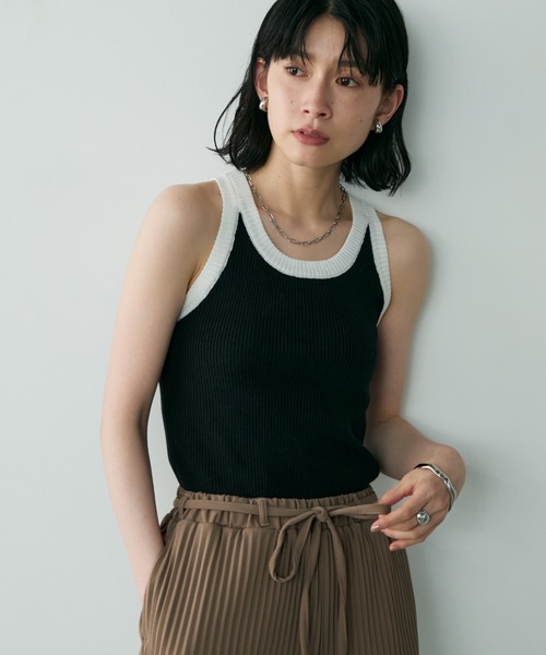 Shelly island（シェリーアイランド）の「バイカラーアメスリニット（タンクトップ・レディース・ブラック/カーキ/ベージュ・FREE）」の18枚目の写真