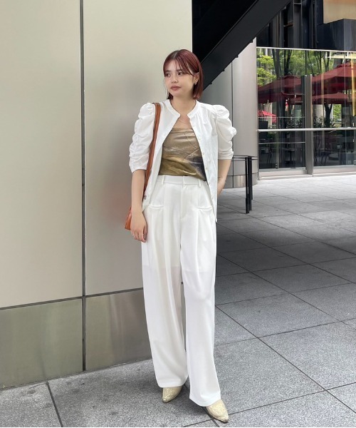 【美品】Ameri CHIC CUT WORK TOP Cutwork Topstitch Pintuck Woven Blouse | Karen Millen