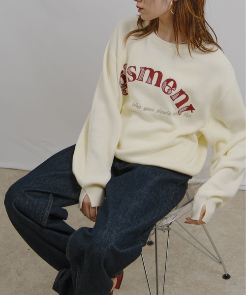 palm RICHE（ポームリシュ）の「前後2way 刺繍ロゴニット（ニット/セーター・レディース・イエロー/ブラック/オフホワイト・M）」の4枚目の写真