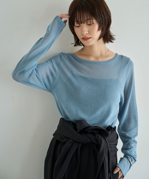 meilmada（メイルマダ）の「シアーニットプルオーバー（ニット/セーター・レディース・ブルー/ブラック/ライトベージュ/ライトブラウン/チャコールグレー・FREE）」の14枚目の写真