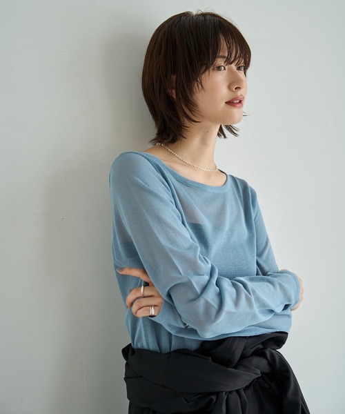 meilmada（メイルマダ）の「シアーニットプルオーバー（ニット/セーター・レディース・ブルー/ブラック/ライトベージュ/ライトブラウン/チャコールグレー・FREE）」の15枚目の写真